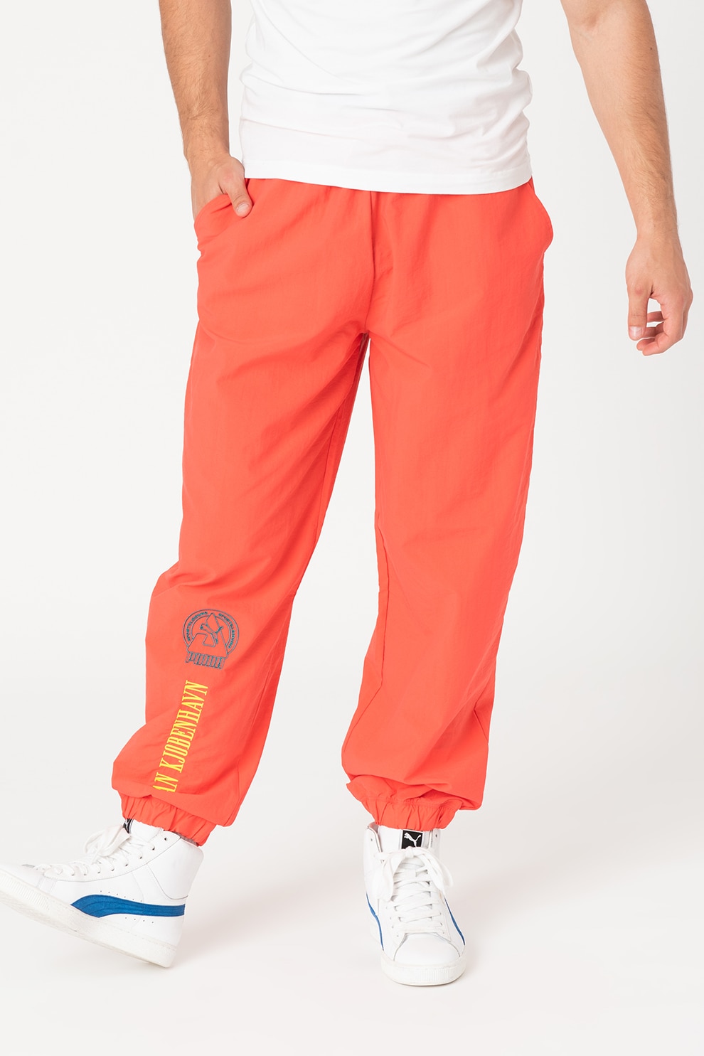 Puma, Pantaloni de trening cu buzunare laterale Han, Corai, S
