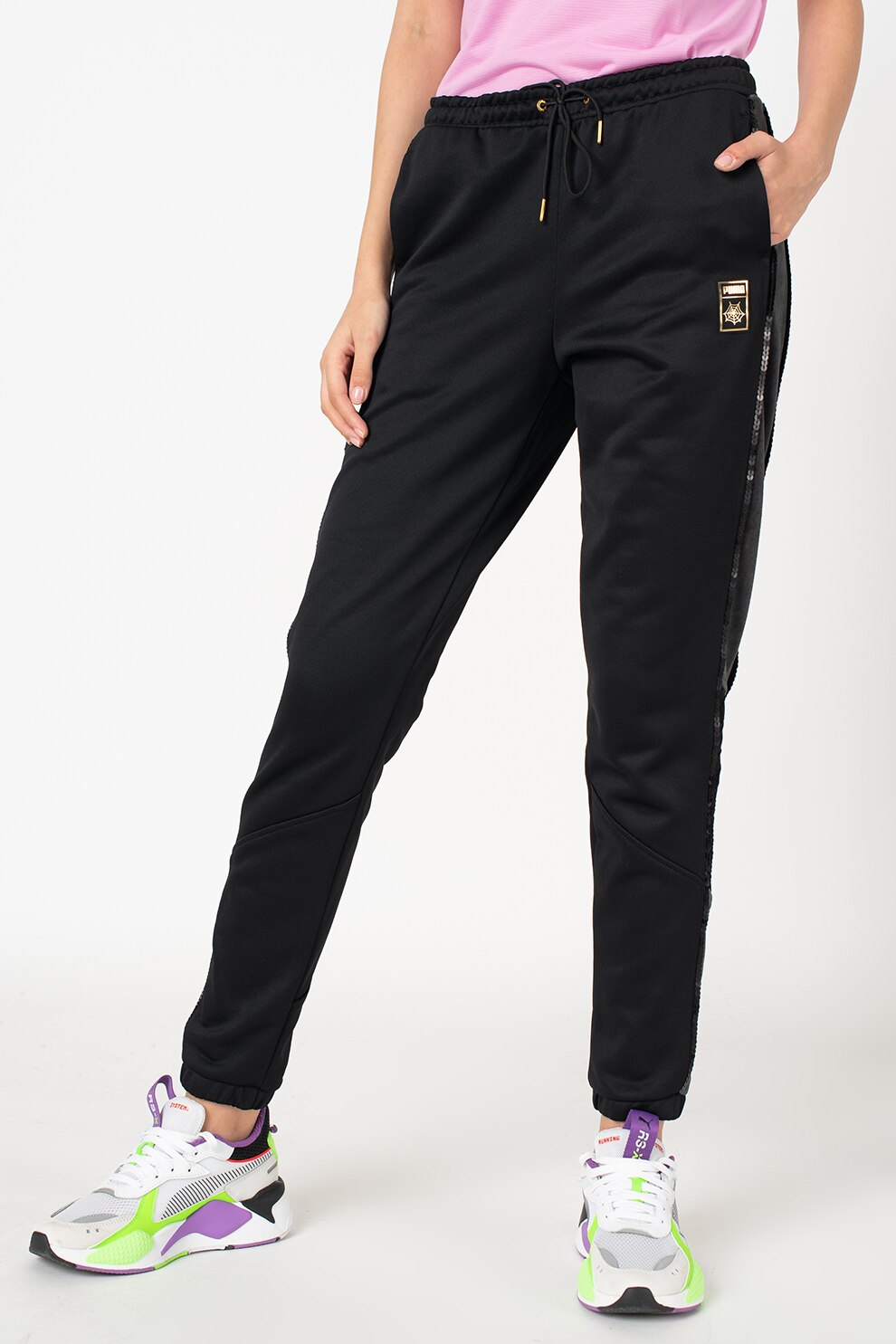 Puma, Pantaloni sport catifelati cu snur in talie PUMA X CO, Negru