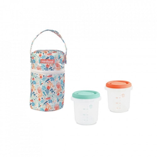Set Miniland Baby 2 Recipiente Ermetice 250 ml cu Gentuta Izoterma Mediteranean
