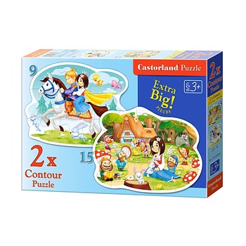 Set 2 puzzle Contur Castorland, Alba ca Zapada si cei 7 pitici, 9, 15 piese Set 2 puzzle Contur Castorland, Alba ca Zapada si cei 7 pitici, 9, 15 piese