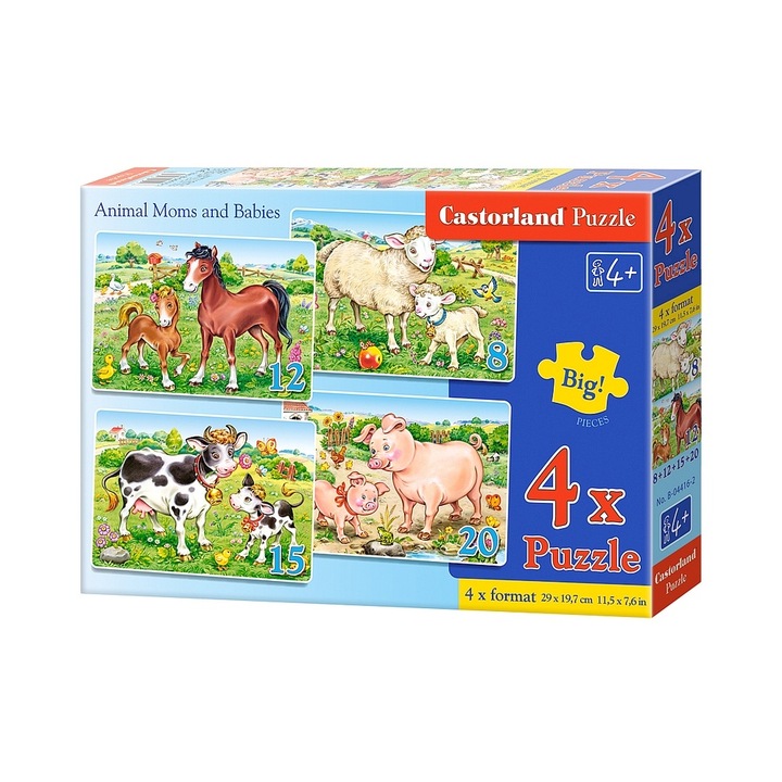 Puzzle Castroland 4 in 1 - Animale cu pui, 8/12/15/20 piese