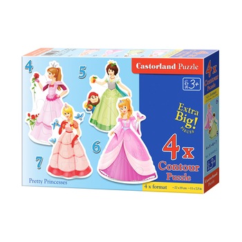 Set 4 puzzle Premium Castorland, Pretty Princesses, 4, 5, 6, 7 piese Set 4 puzzle Premium Castorland, Pretty Princesses, 4, 5, 6, 7 piese