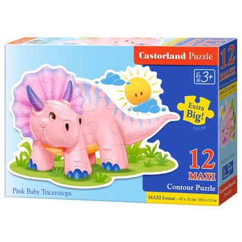 Puzzle Maxi Castorland, Pui de Triceratops roz, 12 piese Puzzle Maxi Castorland, Pui de Triceratops roz, 12 piese