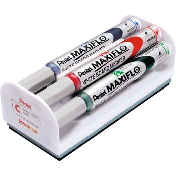 Marker tabla Pentel Maxiflo, varf rotund, 4mm, 4buc + burete magnetic Marker tabla Pentel Maxiflo, varf rotund, 4mm, 4buc + burete magnetic