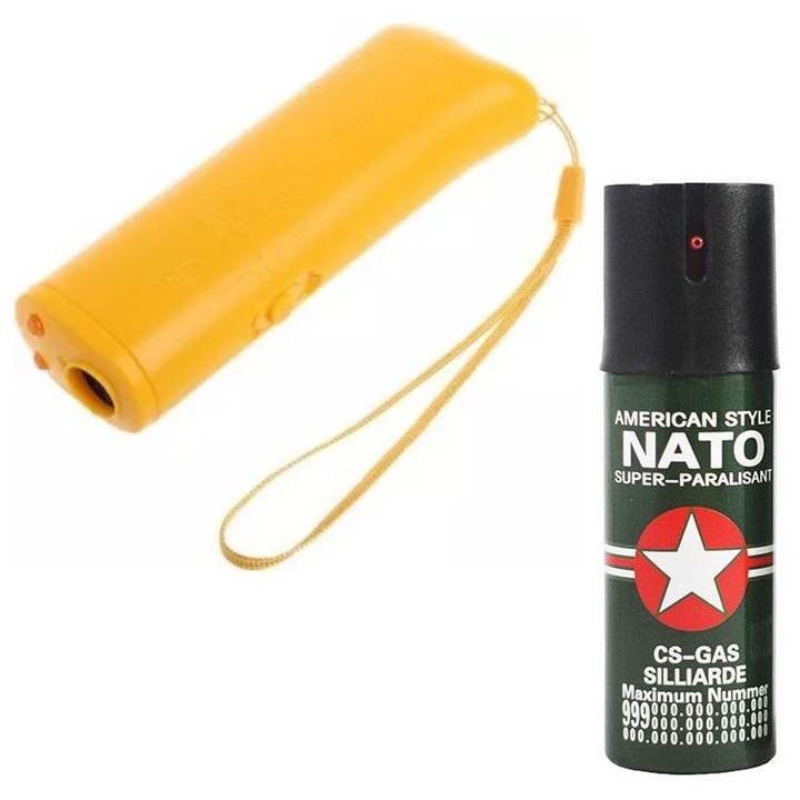 Pachet autoaparare impotriva cainilor agresivi cu lanterna CD100 si Spray Natto 60 ml