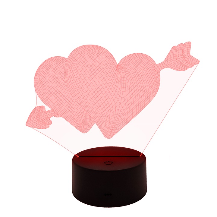 Нощна лампа Imprinto, Love Hearts, 3D, LED, 7 цвята, Околна светлина, USB захранване със зарядно устройство