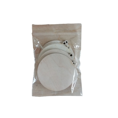 Set 5 bucati baza lemn blank , cu agatatoare , rotund , 7,5 cm