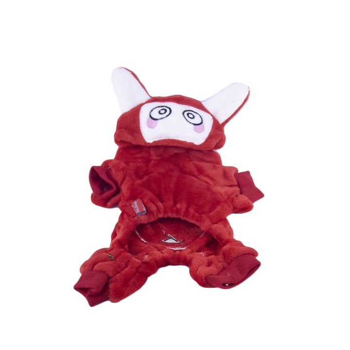 Hainuta Zu pentru caini de talie mica, tip costum cu gluga,material moale, confortabil, materiale de calitate,design modern,25 cm, rosu, doty