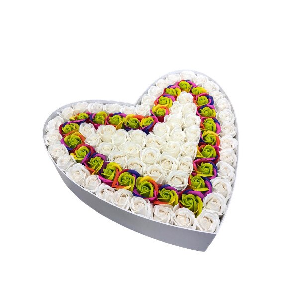 Aranjament Floral, Flori de Sapun, Cutie Inima Mare, Nolita