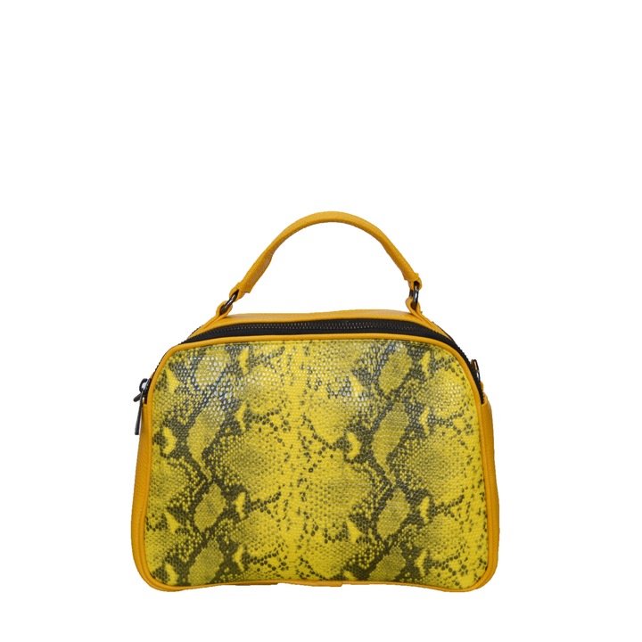 Zea Női táska, sárga, kígyóbőr mintás, 26x18x11 cm