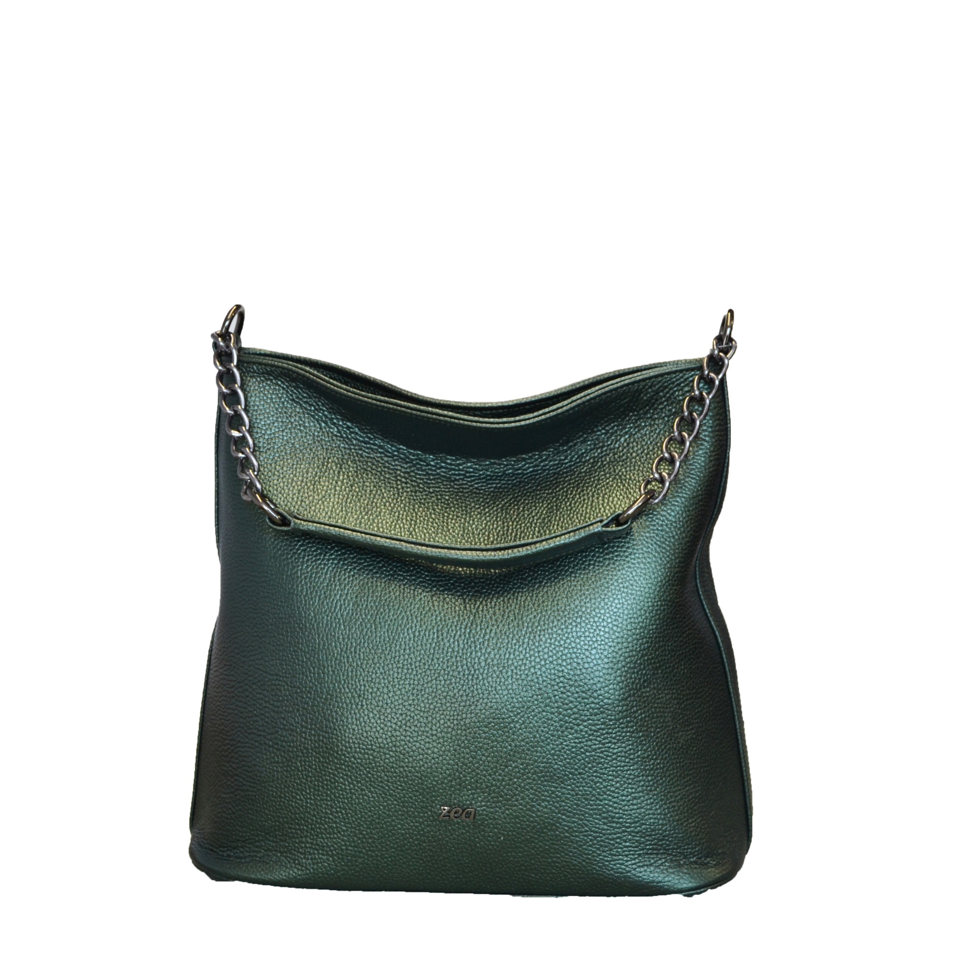 Geanta dama,Zea,verde metalizat,32x14x32