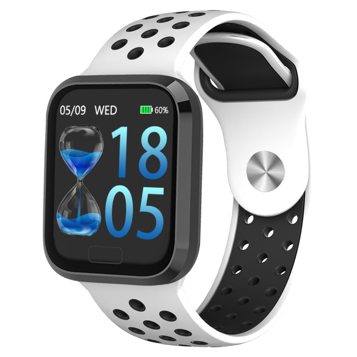 Ceas Smartwatch si Bratara Inteligenta M98 Color HD display, Notificari Apeluri/SMS/Whatsapp/Facebook, IP67, Monitorizare puls si bataile inimii, Pedometru, Monitorizare somn si calorii, alb cu negru
