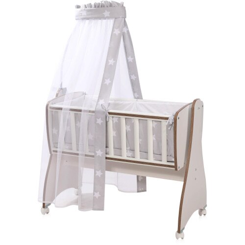 Set Lorelli Lenjerie din Bumbac Ranforce pentru Pat Balansoar First Dreams si Eva, Grey Stars