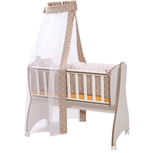 Set Lorelli Lenjerie din Bumbac Ranforce pentru Pat Balansoar First Dreams si Eva, Crowns Latte