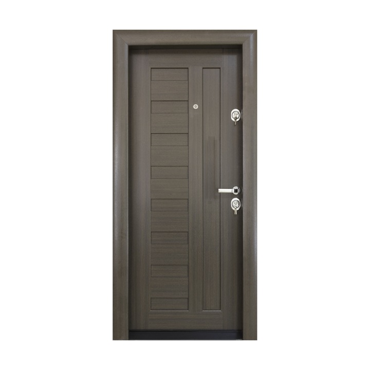 Usa metalica cu MDF Arhitect 410, pentru exterior, cu vizor, deschidere stanga, wenge, 88x201 cm