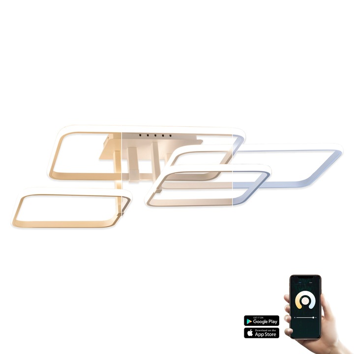 Plafoniera LED 90W/ora, 8550lm - 50 000 ore, dimare lumina calda-rece, LED market®, Casa Luce, Bluetooth/Wi-Fi, Google Assistant, Alexa, Tuya, clasa energetica F