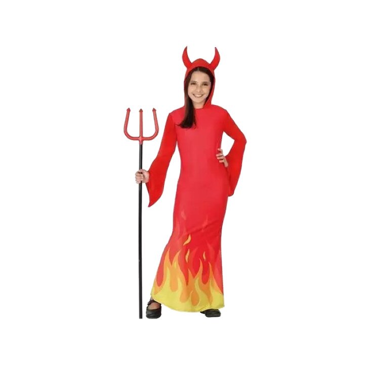 Costum Diavolita, rochie cu gluga si cornite, rosu, 3-4 ani