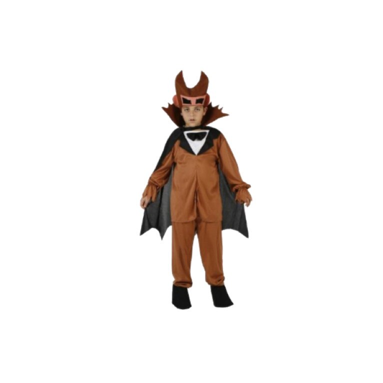Costum Demon/Dracusor, 4 piese, acoperitoare cap, pelerina, camasa si pantaloni, maro/negru, 5-6 ani