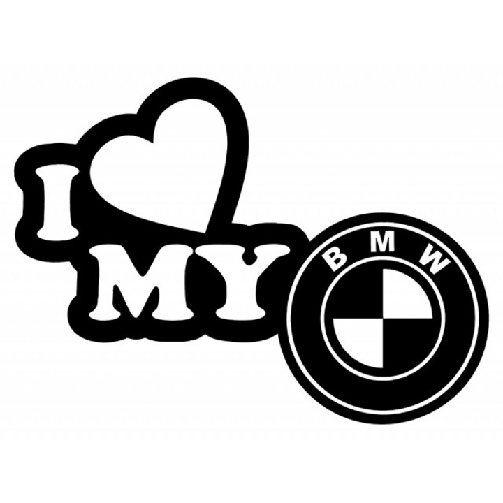 Sticker decorativ auto, I love my BMW, 12x16cm