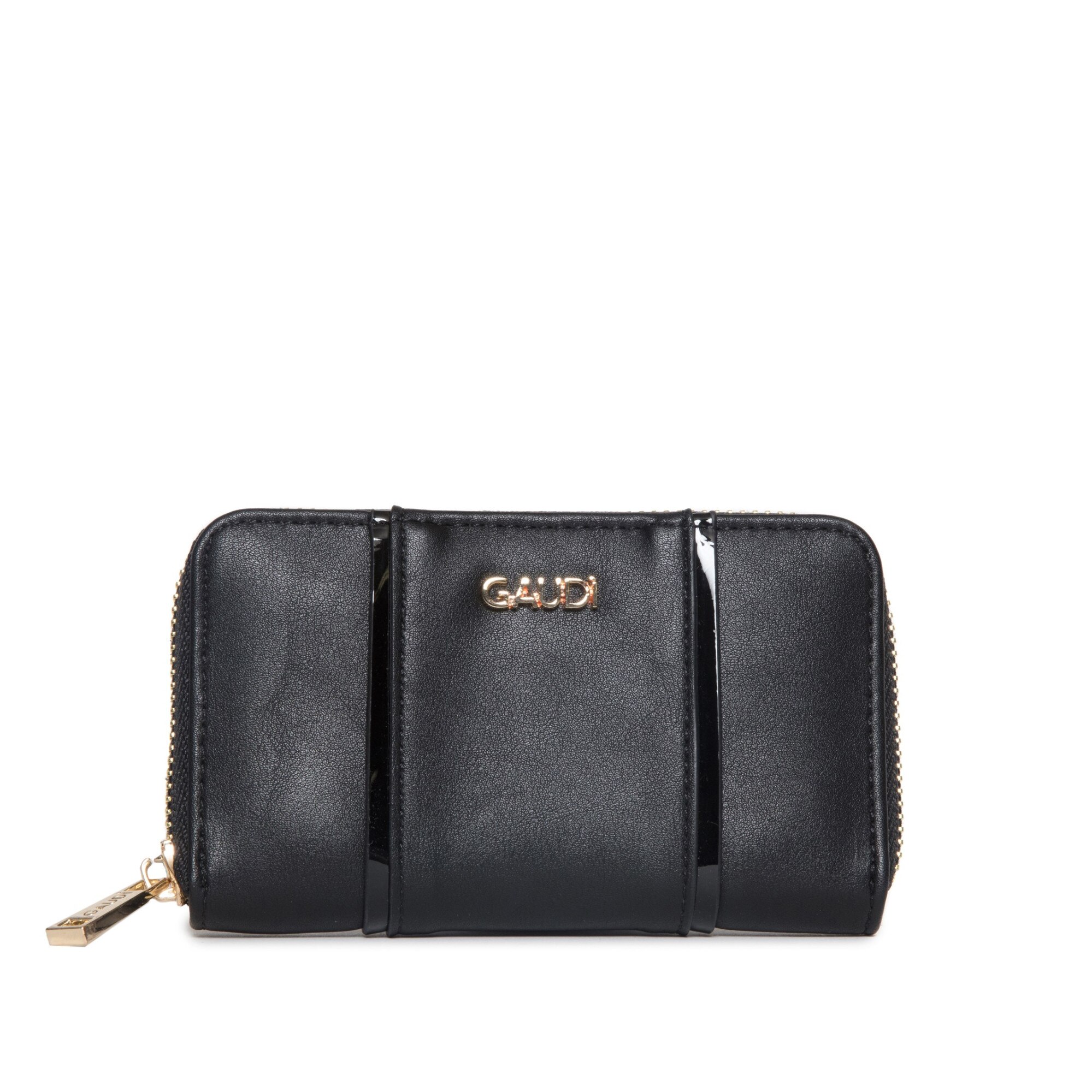 Portofel de dama, Gaudi, Model Anya Linear V9AI-71254, Piele ecologica, Mediu, Negru, 13,5x8,5x2,5