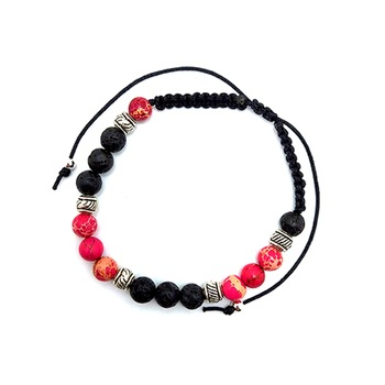 Bratara ArtDeco cu pietre semipretioase, Regalit roz si Roca vulcanica neagra de 6mm, reglabila 15 - 25 cm Bratara ArtDeco cu pietre semipretioase, Regalit roz si Roca vulcanica neagra de 6mm, reglabila 15 - 25 cm