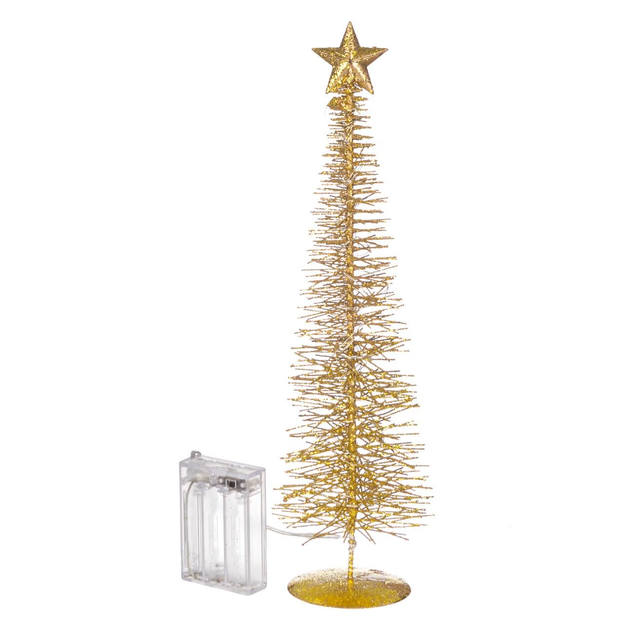 Brad auriu luminos decorativ de Craciun, 31 cm