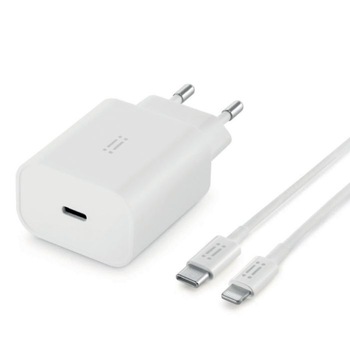 Incarcator retea Aiino pentru iPhone, Iesire USB-C, 18 W, Cablu USB-C Lightning MFI inclus, Alb Incarcator retea Aiino pentru iPhone, Iesire USB-C, 18 W, Cablu USB-C Lightning MFI inclus, Alb