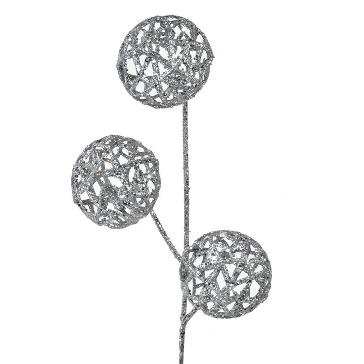 Сребърна клонка с декоративни коледни топки 48 см