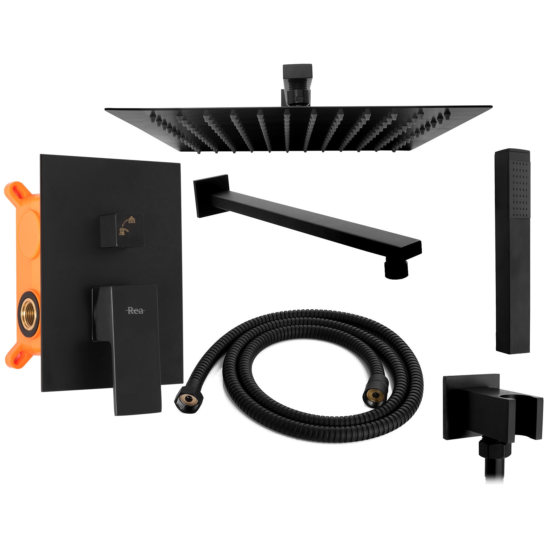 Set de dus, Rea, Fenix, Model incastrat, Otel inoxidabil, Negru mat