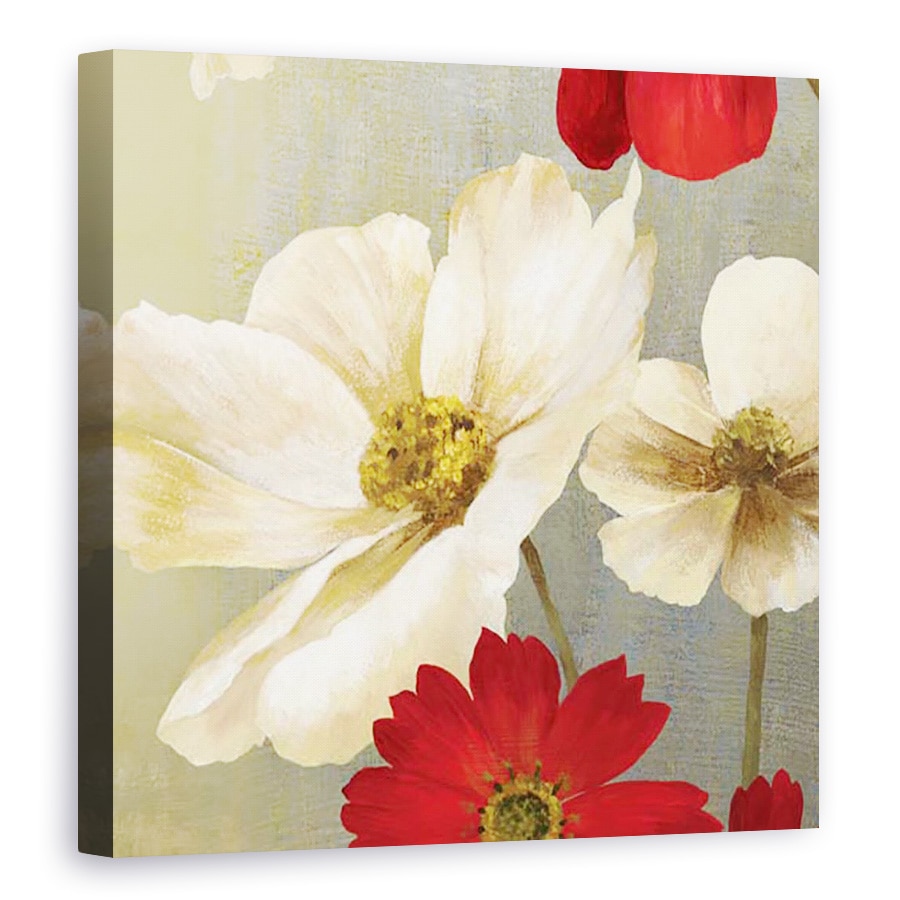 Tablou canvas - Flori, Flori, Alb, Rosu, Pictura, 70 x 70 cm