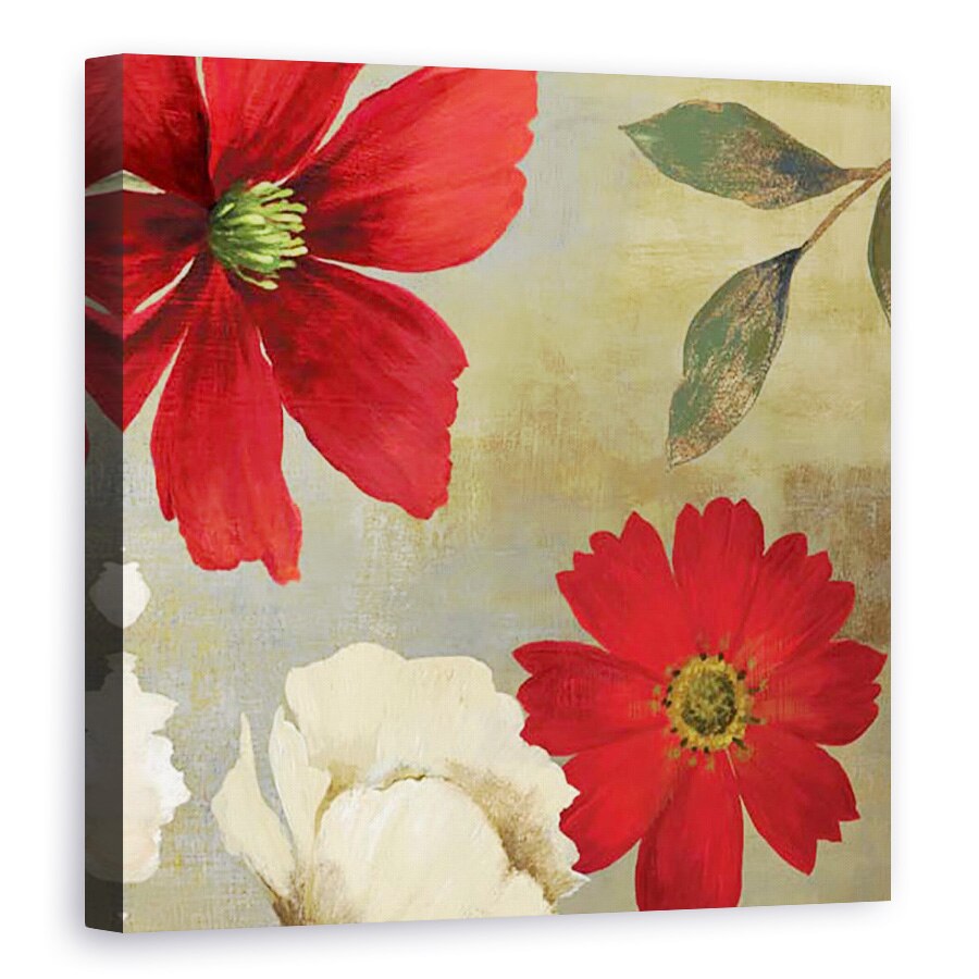 Tablou canvas - Flori, Flori, Rosu, Alb, Pictura, 70 x 70 cm