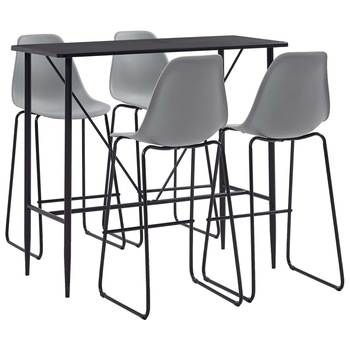 Set mobilier de bar 5 piese masa cu scaune, vidaXL, Plastic, 120 x 60 x 110 cm, Gri Set mobilier de bar 5 piese masa cu scaune, vidaXL, Plastic, 120 x 60 x 110 cm, Gri