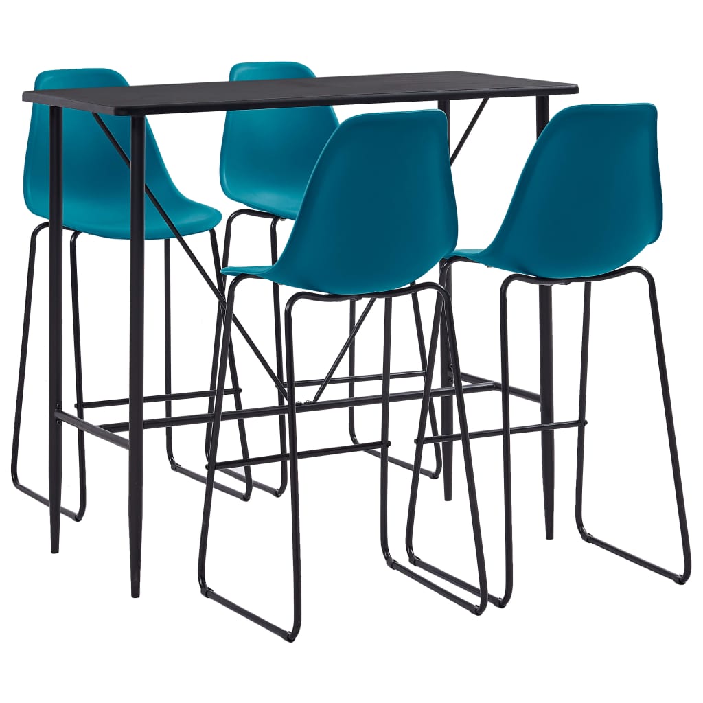 Set mobilier de bar 5 piese masa cu scaune, vidaXL, Plastic, 120 x 60 x 110 cm, Turcoaz