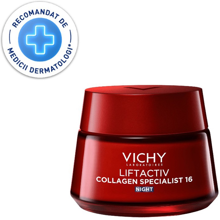 Crema de noapte antirid Vichy LIFTACTIV Collagen Specialist pentru toate tipurile de ten, cu peptide pro-colagen, 50 ml