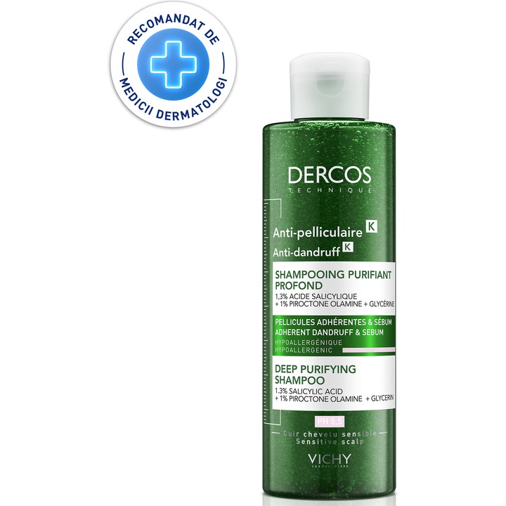 Sampon anti-matreata Vichy Dercos Anti-Dandruff K purificator pentru par gras, 250 ml