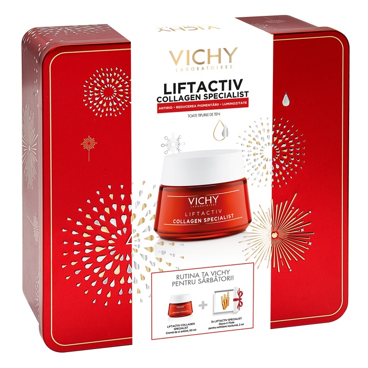 Trusa Vichy LIFTACTIV Collagen Specialist crema pentru toate tipurile de ten, 50ml +Liftactiv Fiole Glyco C 2ml