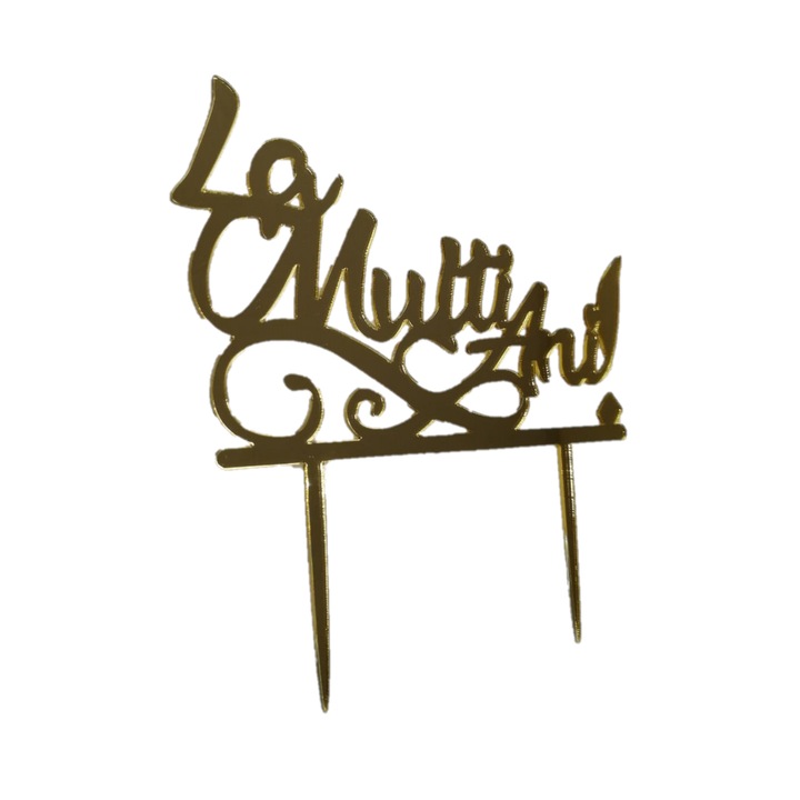 Topper / decor tort La multi ani auriu 10 * 16 cm