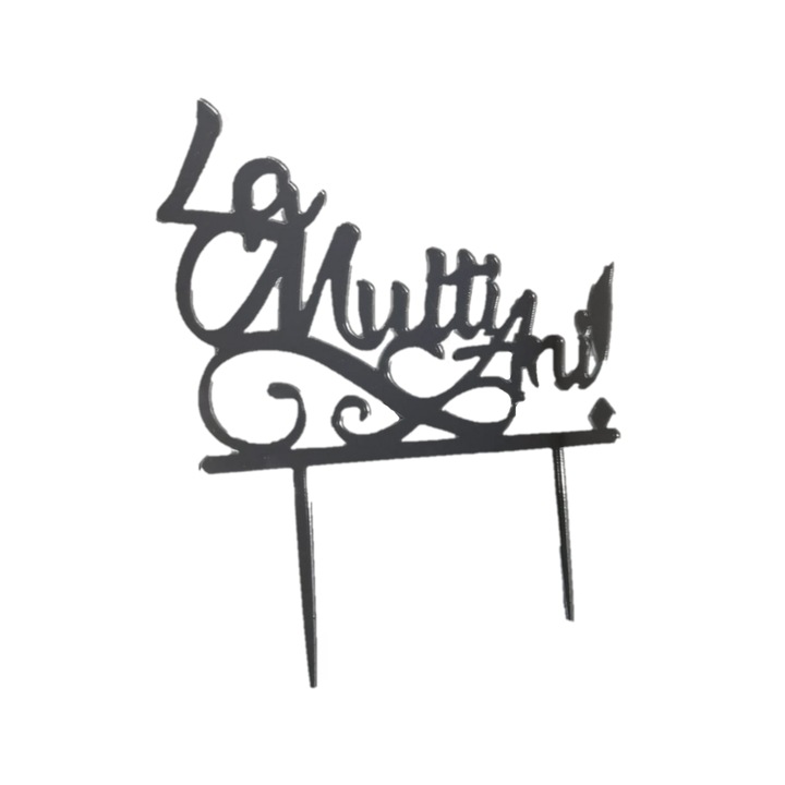 Topper / decor tort La multi ani argintiu 10 * 16 cm