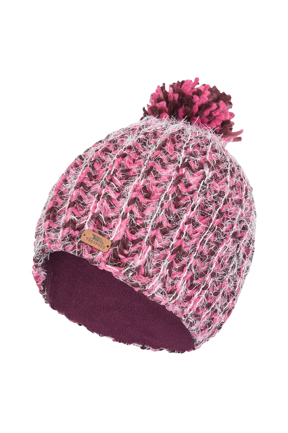 Trespass, Caciula tricotata cu ciucure Mullida, Fucsia/Violet pruna/Alb