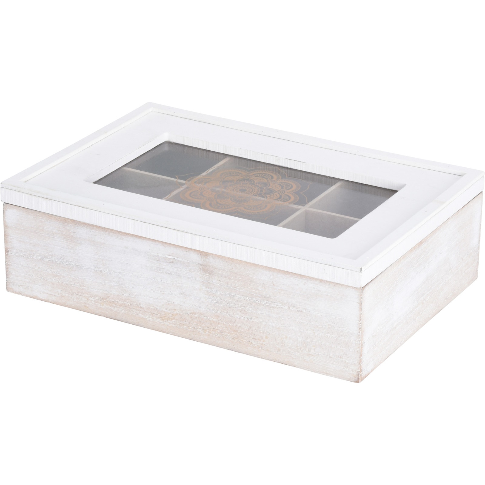 Cutie ceai alba din MDF 6 compartimente 24x16x7 cm