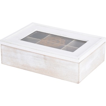 Cutie ceai alba din MDF 6 compartimente 24x16x7 cm Cutie ceai alba din MDF 6 compartimente 24x16x7 cm