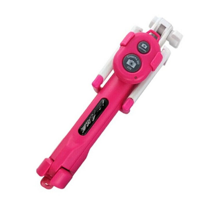 Selfie Stick Universal 2 in 1 Extensibil cu Trepied si Telecomanda Bluetooth, roz