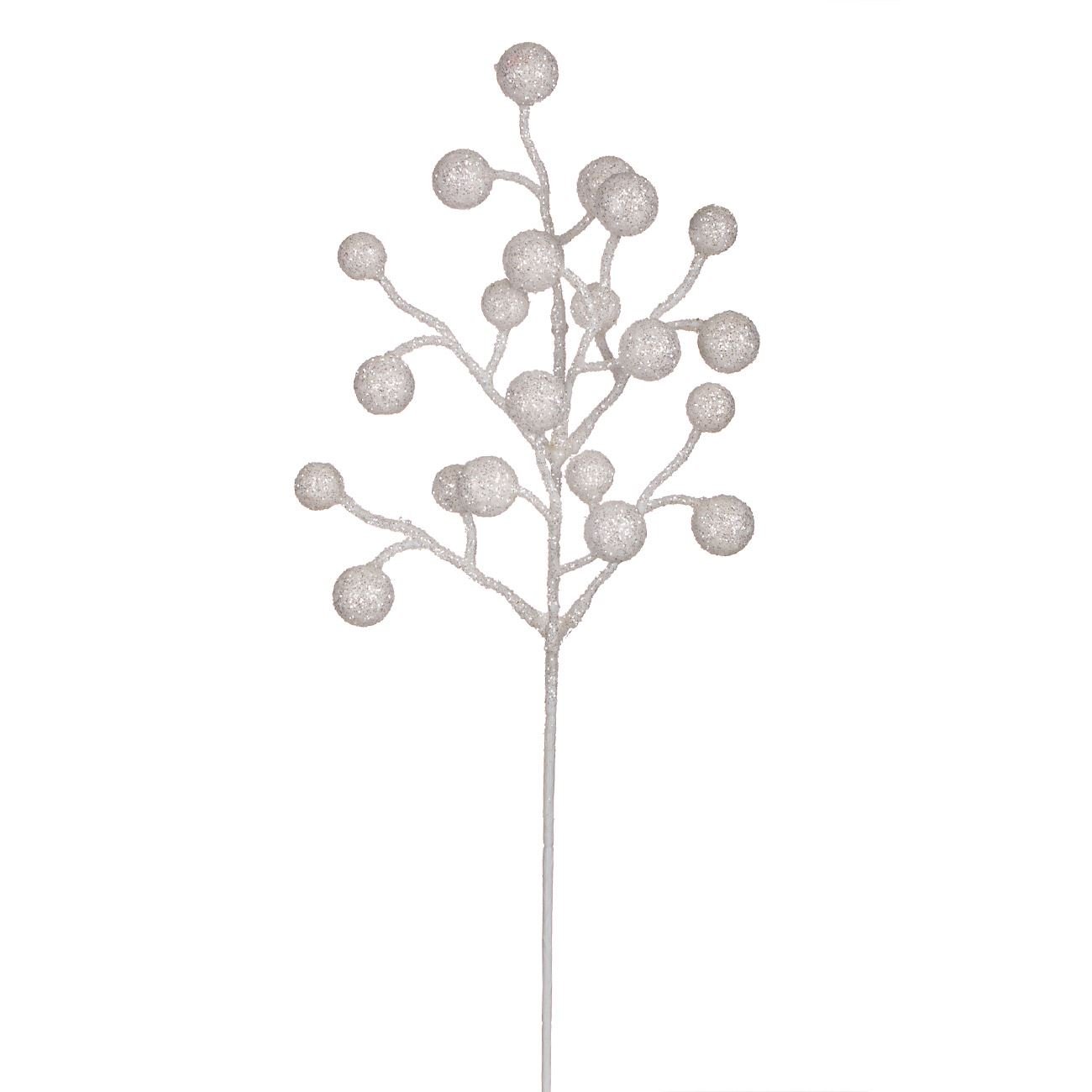 Ramura alba cu bile decorative de Craciun, 43 cm
