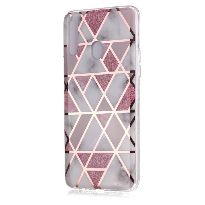 Кейс за Samsung Galaxy A20S TPU Marble Pattern бяло-розов