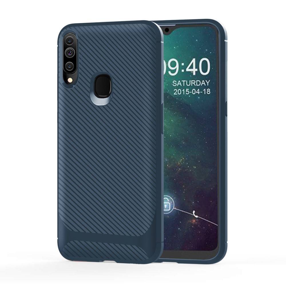 Husa Samsung Galaxy A20S TPU Carbon Fiber Blue
