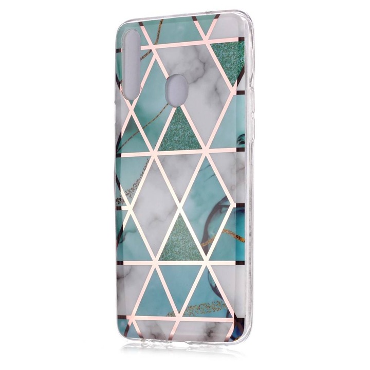 Кейс за Samsung Galaxy A20S TPU Marble Pattern бяло-циан