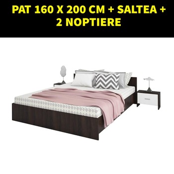 Pat WEN 160x200cm + Saltea + 2 Noptiere Pat WEN 160x200cm + Saltea + 2 Noptiere