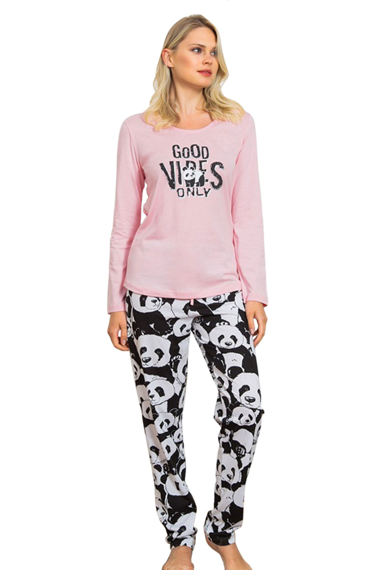 Pijama dama Vienetta , model Good Vibes Only, roz