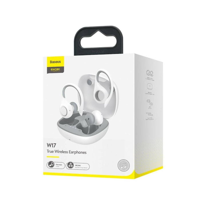 Baseus fülhallgató, Bluetooth Encok W17 True Wireless, vezeték nélküli, BT 5.0 TWS, 20-20kHz tartomány, akár 30 óra zene, fehér (NGW17-02)