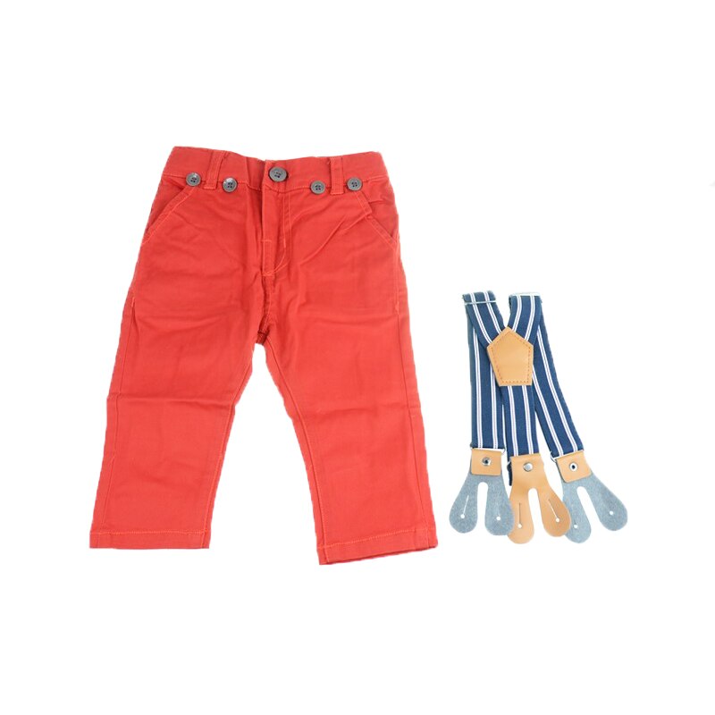 Pantaloni casual din bumbac, baieti, Vitamins, cu bretele, Rosu, Rosu